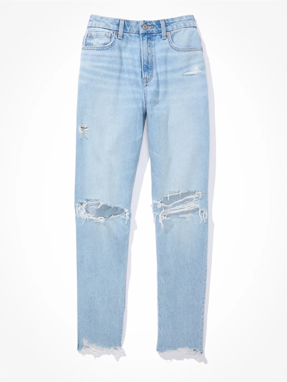 American Eagle Curvy Mom Jean Light Wash Distressed High Rise Size 4 Short